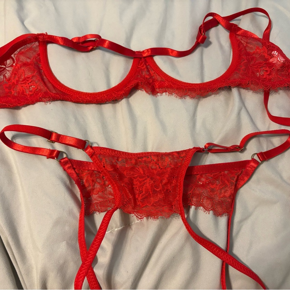 SHEIN Vibrant Red Lace Bra Set